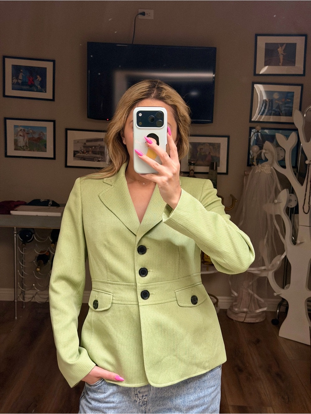 Jones Wear Women’s Light Green Tailored Blazer Jacket